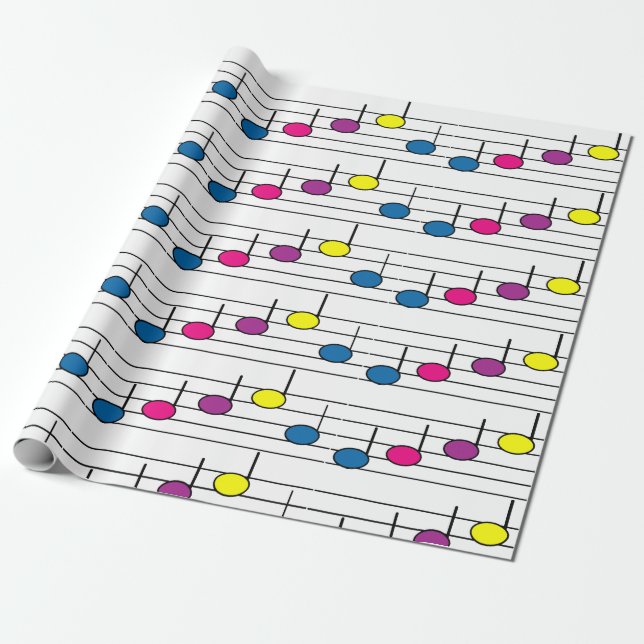 Livfulla Färgrika Musiknoter Nyckfullt Mönster Presentpapper (Utrullad)