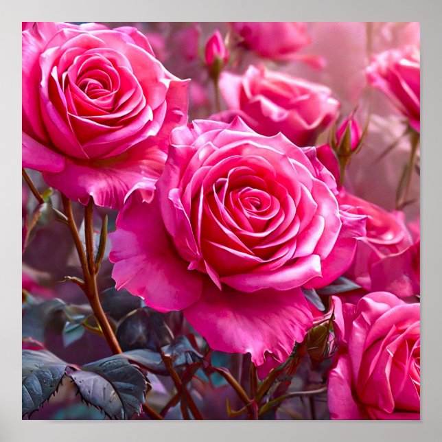 🌹 Livfulla Rosa Rosor Elegant Blomsterbukett Mode Poster (Framsidan)