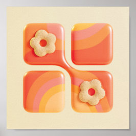Livfullt tofsblommotiv 3D konsttryck - fyrkantigt  Poster