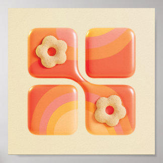 Livfullt tofsblommotiv 3D konsttryck - fyrkantigt  Poster