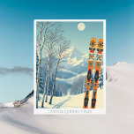 Livigno Lombardia Italien vykort<br><div class="desc">Hej från snöbergen i Italien Livigno Lombardiet,  i Europa! Vi hoppas att du har en underbar skidsemester. Detta vykort har ett fantastiskt blått grått-bergslandskap med retro-skidbrädor i ett orange-stam mönster. Alla textfraser kan anpassas till kostym!</div>