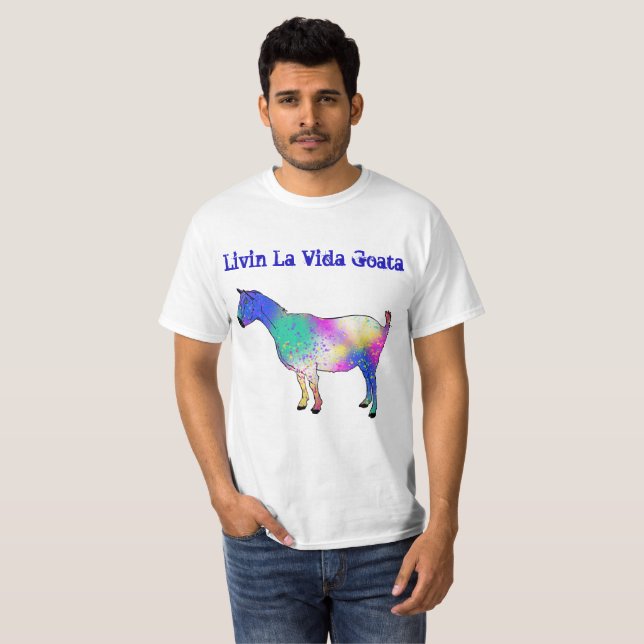 Livin La Vida Goata Funny Funky Goat Animal Art Tee (Hel framsida)