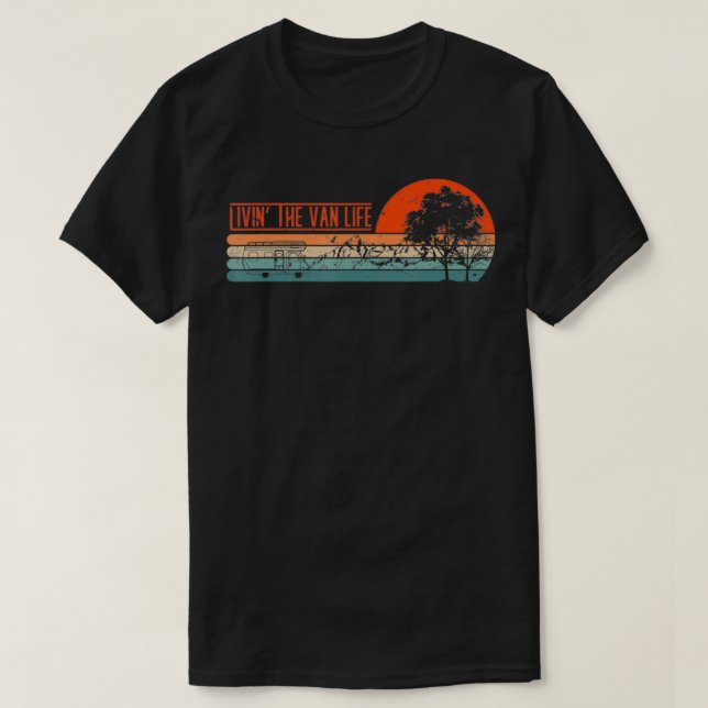 Livin som Van Life Retro Camper Camping Van T Shirt (Design framsida)