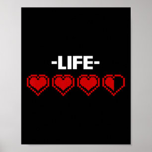 Livindikator Hjärta 8 Bit Grafik TV-spel Spela Poster