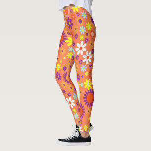 Living Coral Colorful Blommönster Leggings