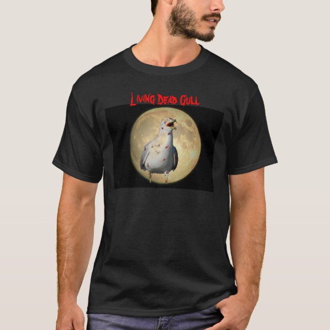 Living Dead Gull Zombie Fiskmås och Måne T Shirt (Framsida)
