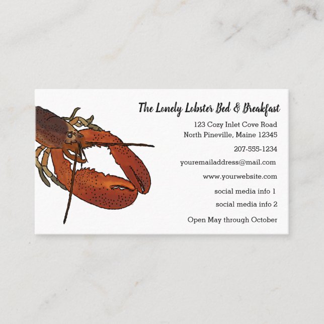 Living Lobster Illustration Restaurant, Inn, Shop Visitkort (Framsida)