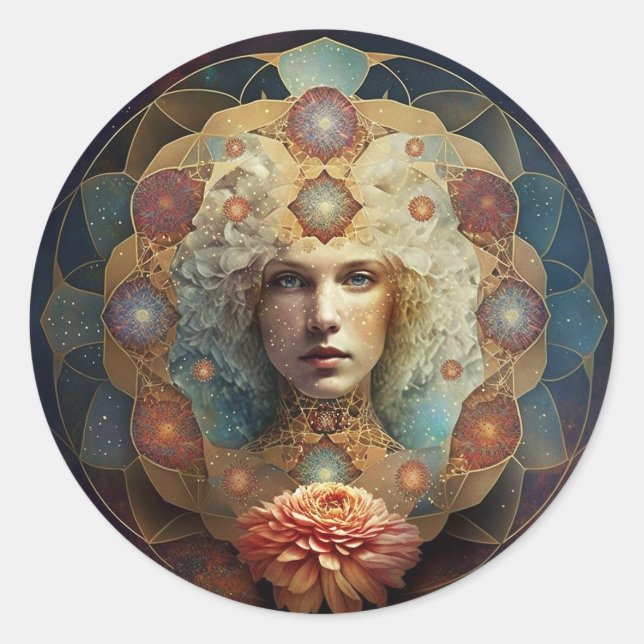 Living Mandala Visionary Art Runt Klistermärke (Framsida)