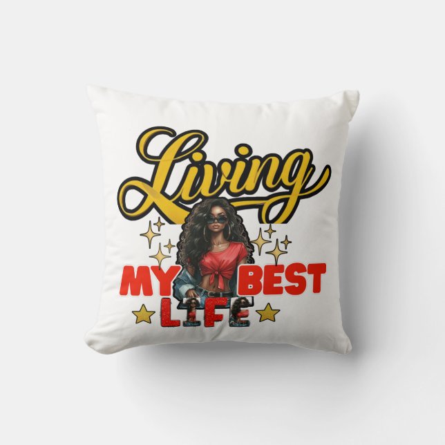 Living My Best Life – Inspirational Throw Pillow Kudde (Framsida)