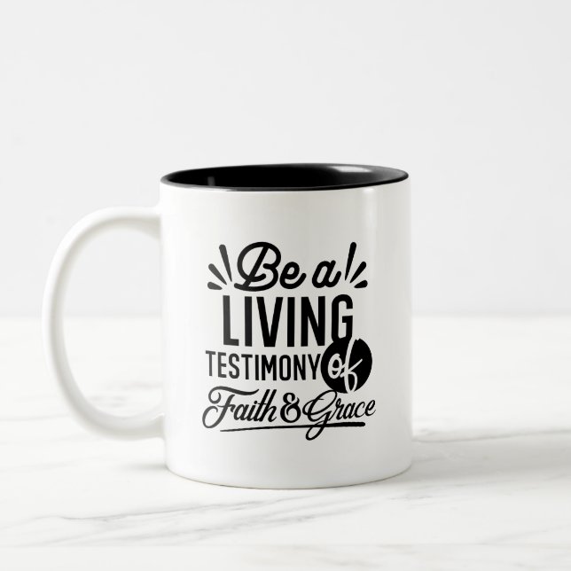Living Testimony Bible Quote Christian Motivation Två-Tonad Mugg (Vänster)