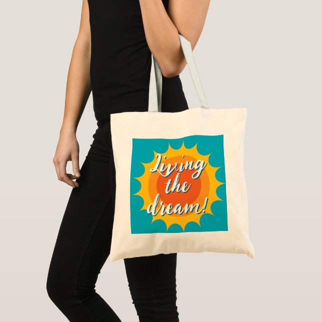 Living the dream sunny tote bag for women tygkasse (Framsida (produkt))