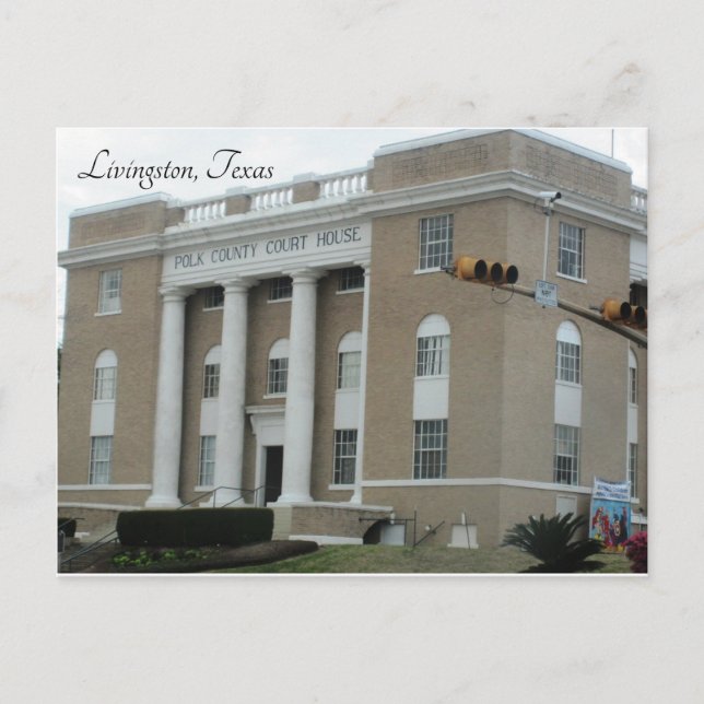 Livingston, Texas ~ Polk County Court House Vykort (Framsida)