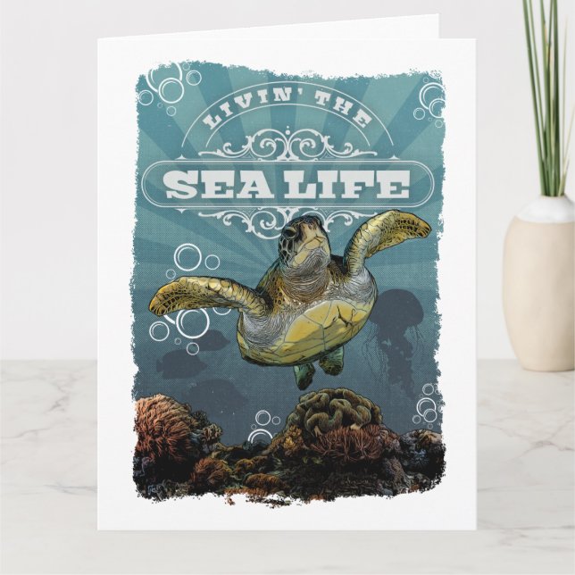 Livin'Sea Life Turtle Foltytt Card Kort (Framsida)
