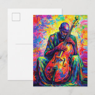 Livlig Abstrakt Cellist Musiker Regnbågsfärger Vykort
