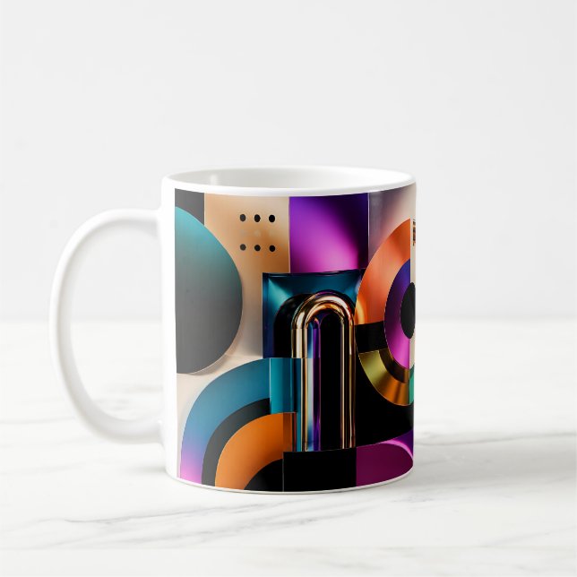 Livlig Abstrakt Geometrisk Former Designpresent Kaffemugg (Vänster)
