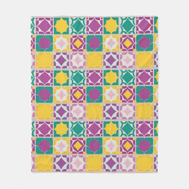 Livlig Abstrakt Geometrisk Mönster i Djärva Färger Fleecefilt (Framsidan)