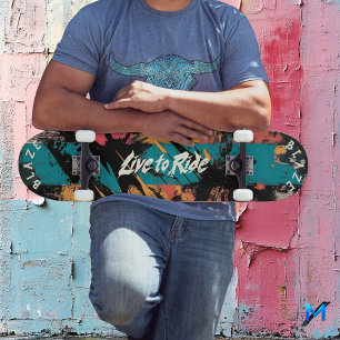 Livlig Abstrakt Graffiti - Lev för att Rida Motto Mini Skateboard Bräda 18,5 Cm
