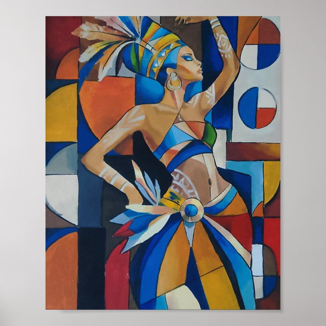 Livlig afrikansk dansare kubistisk geometrisk mode poster (Framsidan)