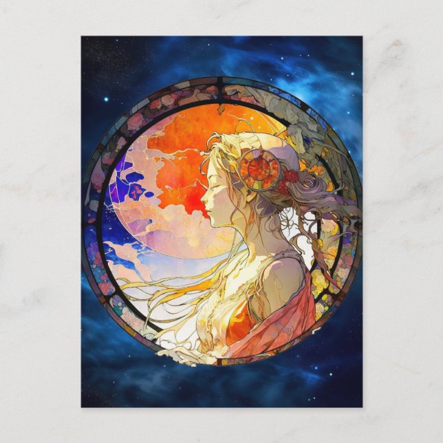 Livlig akvarell av flicka vykort (Framsida)