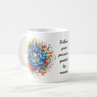 Livlig akvarell blå blomsterbukett kaffemugg