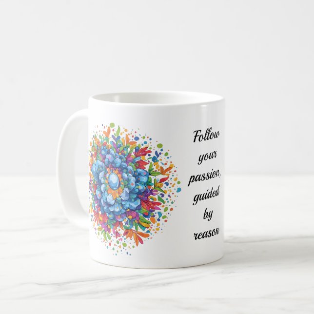 Livlig akvarell blå blomsterbukett kaffemugg (Framsida vänster)