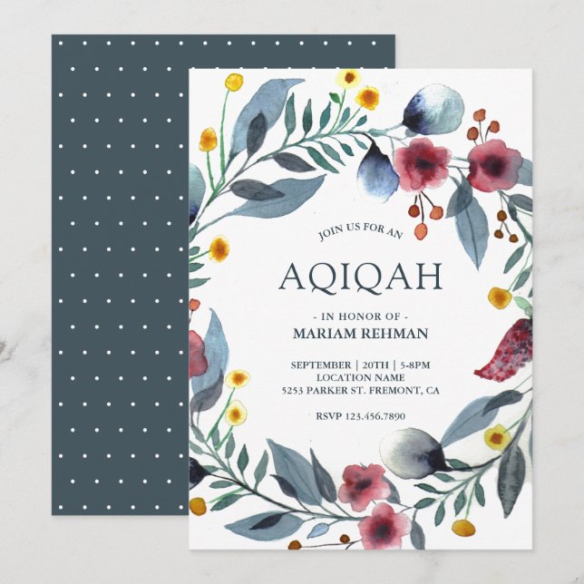 Livlig akvarellblomma Aqiqah Inbjudningar (Fram/baksida)