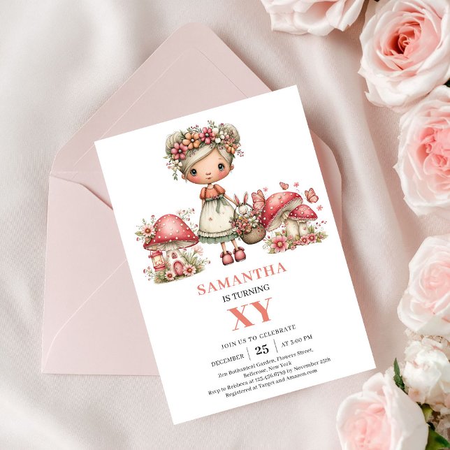 Livlig Alv 8-års födelsedags blomsterfest inbjudan (Lively Fairy 8th Birthday Floral Party Invitation)