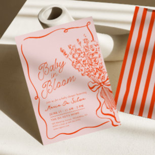 Livlig baby i blom Handritad baby shower Inbjudningar