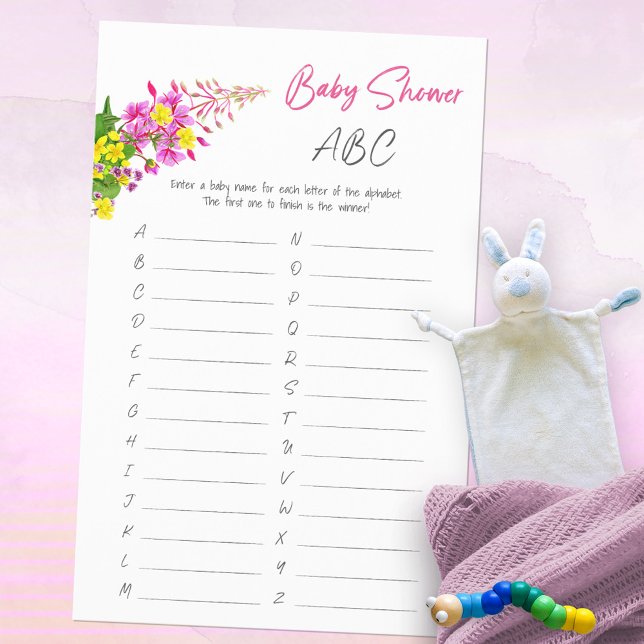 Livlig Babyshower med Vilda Blommor - Gissa ABC-sp (Vibrant Wildflower Baby Shower ABC Game ©Susanne Sachers - Sunny Mind Design 🌞)