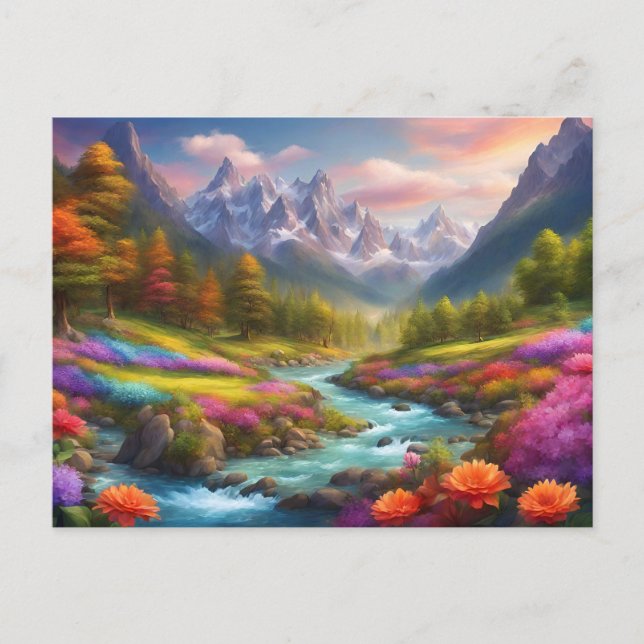 Livlig Bergsflodslandskapsillustration  Vykort (Framsida)