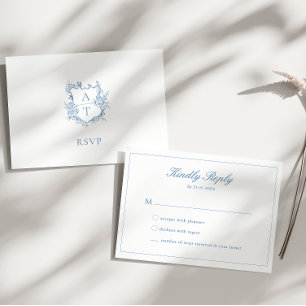 Livlig blå skript monogram RSVP-kort Inbjudningar