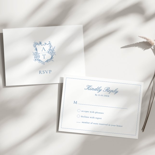 Livlig blå skript monogram RSVP-kort Inbjudningar (Skapare uppladdad)