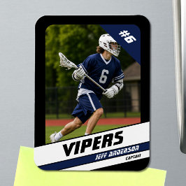 Livlig blå svart lacrosse-spelarbildmagnet magnet