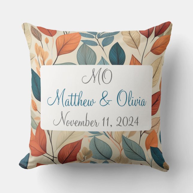 Livlig blad-mönstrad bröllopsgåva kudde (Framsida)