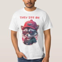 livlig blinkande tvättbjörn med glasögon, t shirt