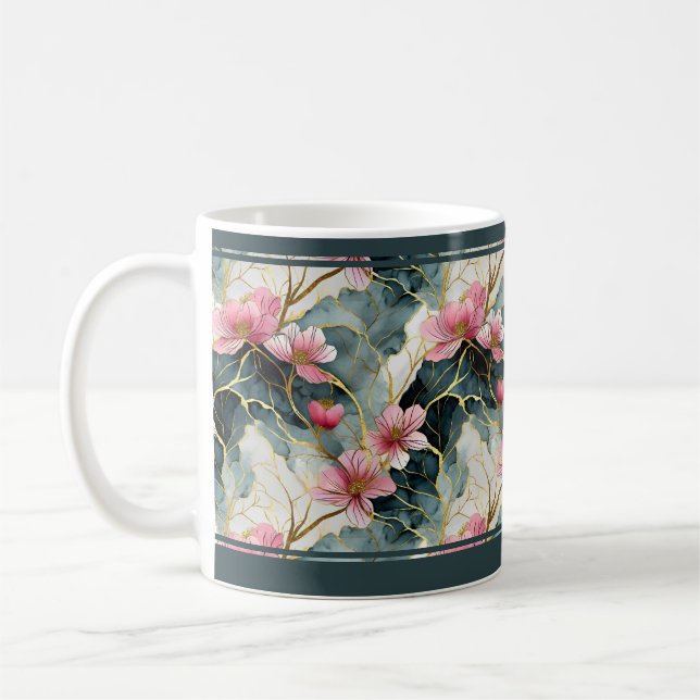 Livlig blomkruksmugg med asiatisk design kaffemugg (Vänster)