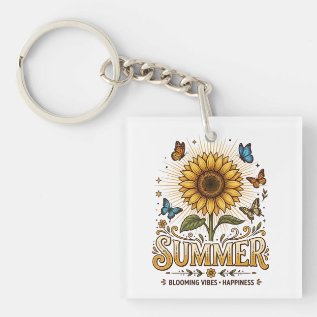 Livlig blommande sommarsolsikke med fjärilar (Framsidan)