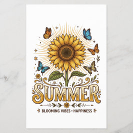 Livlig blommande sommarsolsikke med fjärilar flygblad