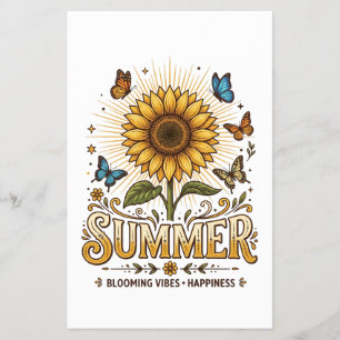 Livlig blommande sommarsolsikke med fjärilar flygblad