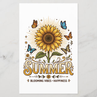 Livlig blommande sommarsolsikke med fjärilar flygblad