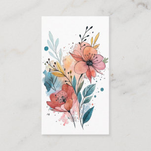 Livlig Blommig Akvarelldesign Visitkort