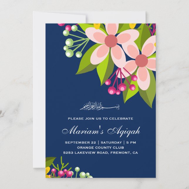 Livlig Blommig Bukett Babyflicka Aqiqah Inbjudningar (Framsida)