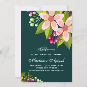 Livlig Blommig Bukett Babyflicka Aqiqah Inbjudningar