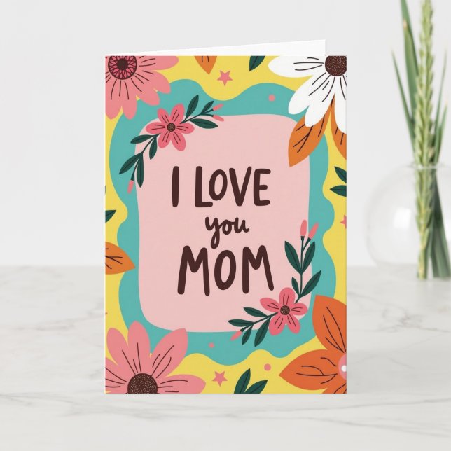 Livlig Blommig Mamma Kärlekskort Kort (Framsida)