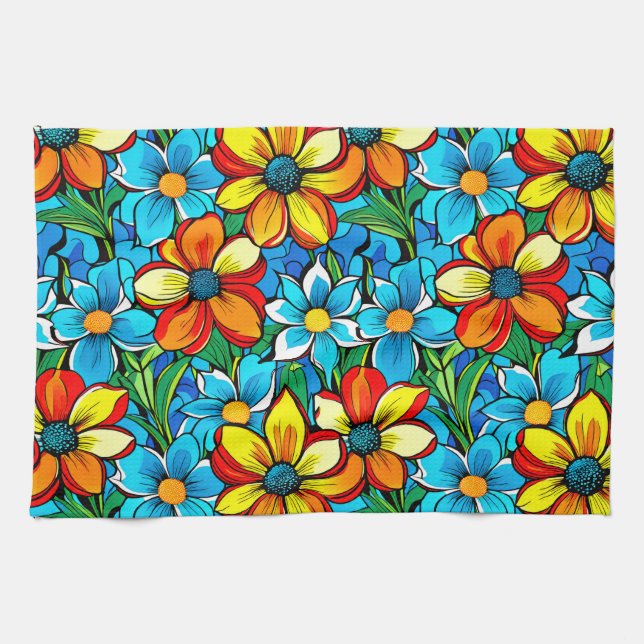 Livlig blomster  kökshandduk (Horisontell)