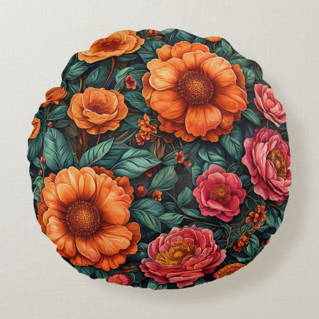 Livlig blomsterarrangemang rund kudde (Framsidan)