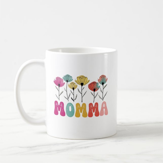 Livlig blomstermamma-typografi för mors dag kaffemugg (Vänster)