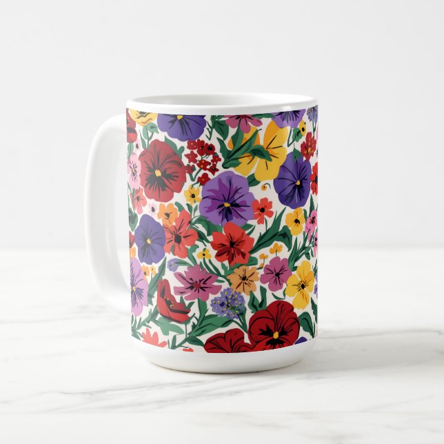 Livlig botanisk mönster med pensé och vildblommor kaffemugg (Framsida vänster)
