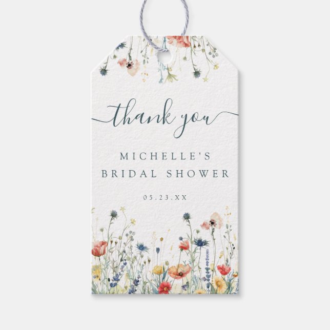 Livlig bröllopsfest med vilda blommor present till presentetikett (Framsidan)