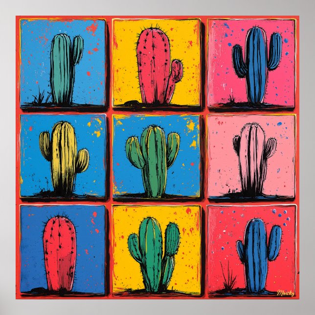 Livlig Cactus Pop Art Tryck för en Lekfull Touch (Framsidan)